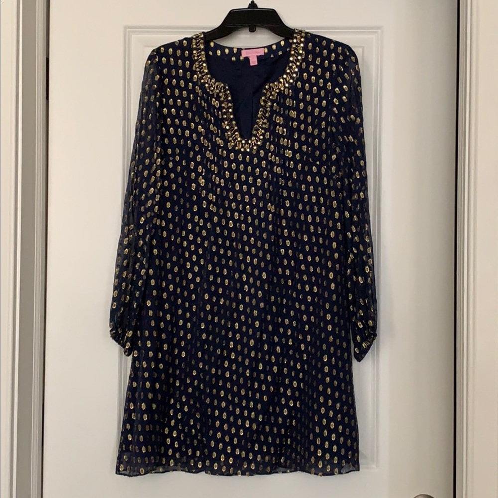 Navy and gold Lilly Pulitzer long sleeve dress